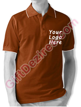 Designer Chestnut Brown and White Color T Shirts With Company Logo